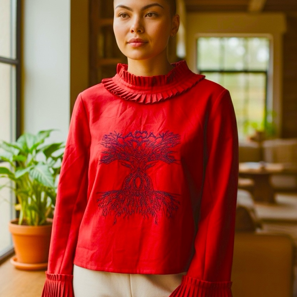 Red Ruffled Women's Top - Picture 3 of 5